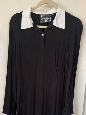 Killstar Black and White Tunic Shirt Knit Chambray XL